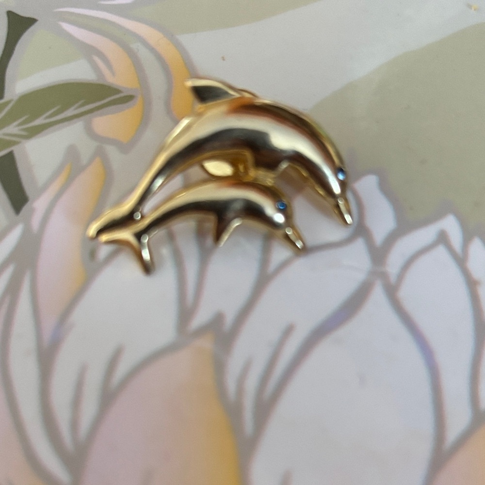 Mother and baby Gold Dolphin Brooch